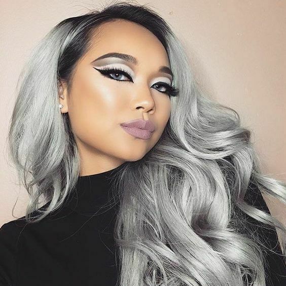 Women's Long Wavy Curly Ombre Black Root Silver Grey Cosplay Anime Wigs