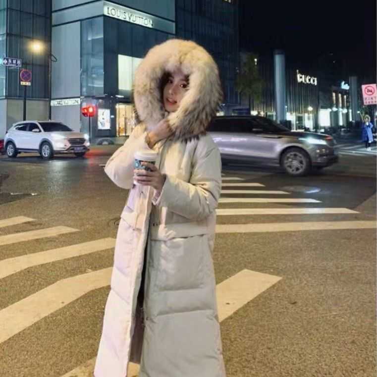 Style Down Padded Jacket Women's Mid-length Over The Knee Korean Loose Thick Fur Collar Coat Winter Clothes Women 211011