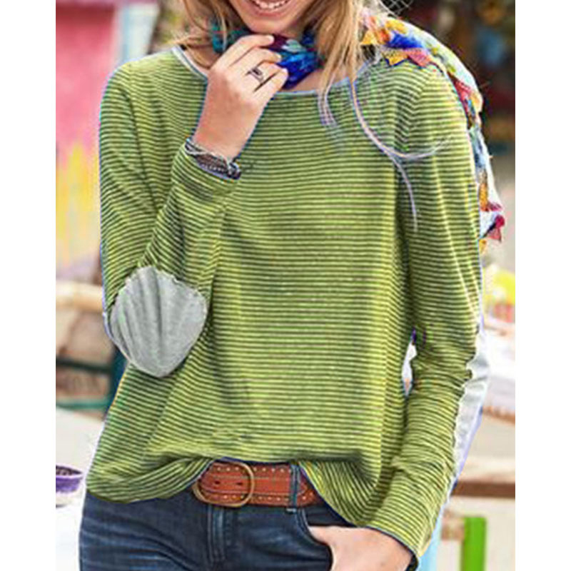 Women's Vintage Striped O-Neck Casual Spring Oversized T Shirt Harajuku Shirts Tops Ladies Plus Size Long Sleeve Pullover 210515