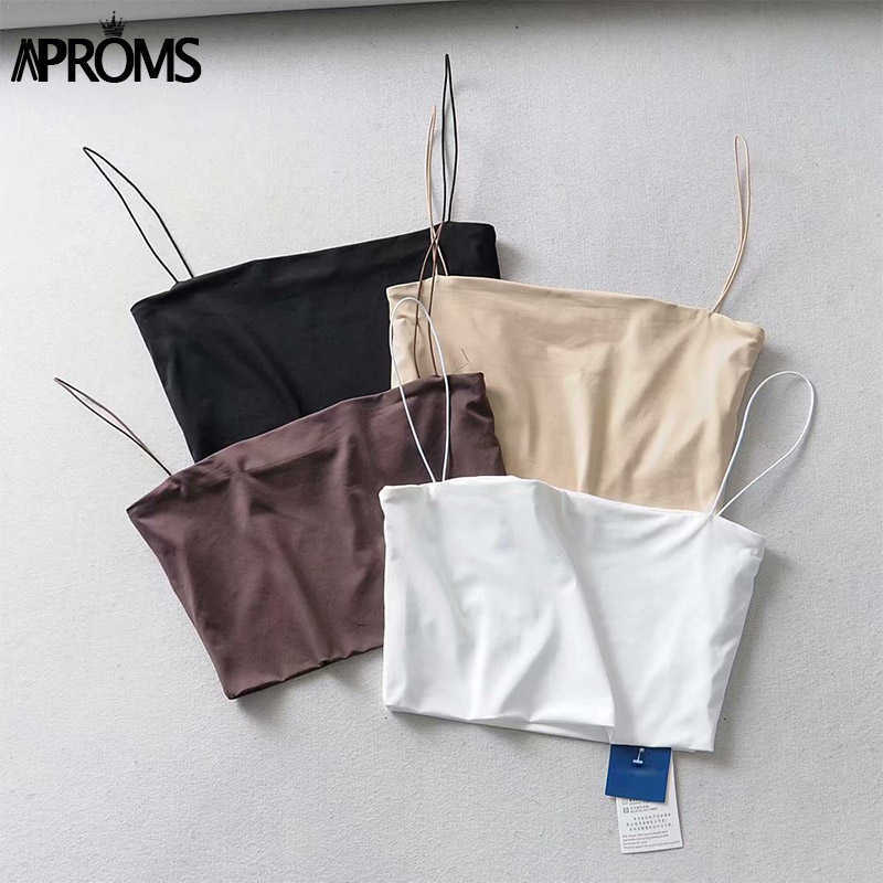 Aproms Sexy Square Neck Basic Camis Women Summer Solid Color Cropped Tank Tops Cool Girls Streetwear Thin Strap Elastic Crop Top 210625