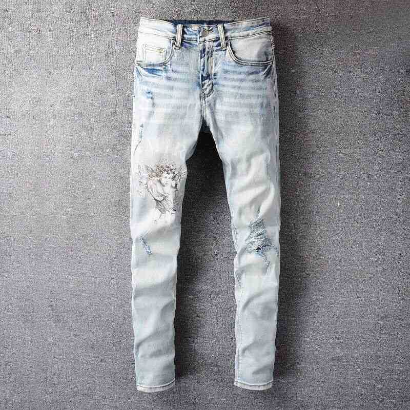 Top Quality Amiry Jeans Trend Street Style High Fashion Brand Light Color Hole Little Angel Printed Mens Elastic Slim Pants 6RS2, Picture color
Top Quality Amiry Jeans Trend Street Style High Fashion Brand Light Color Hole Little Angel Printed Mens Elastic Slim Pants 6RS2, Picture color