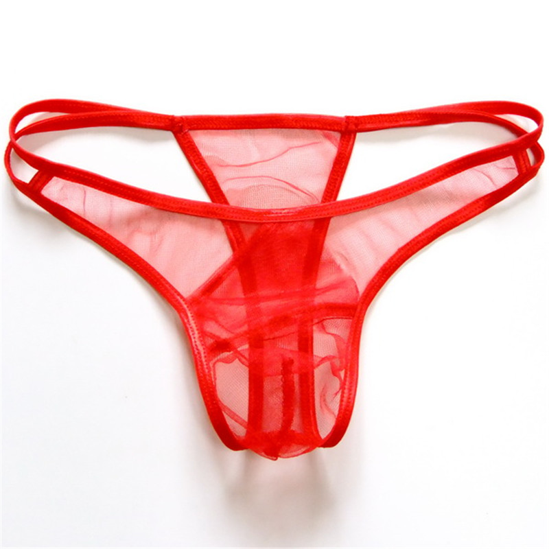 Sexy Mens Briefs G-String Erotic Lingerie Panties Low Waist Jockstraps Pouch Sheer Hollow Out Gauze See-through Thongs Underwear Underpants