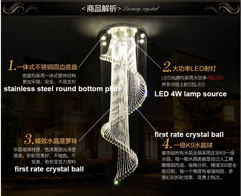 American K9 Crystal Chandeliers LED Modern Chandelier Lights Fixture European Hotel Lobby Parlor Hall Villa Stairway Home Indoor Lighting Dia120cm