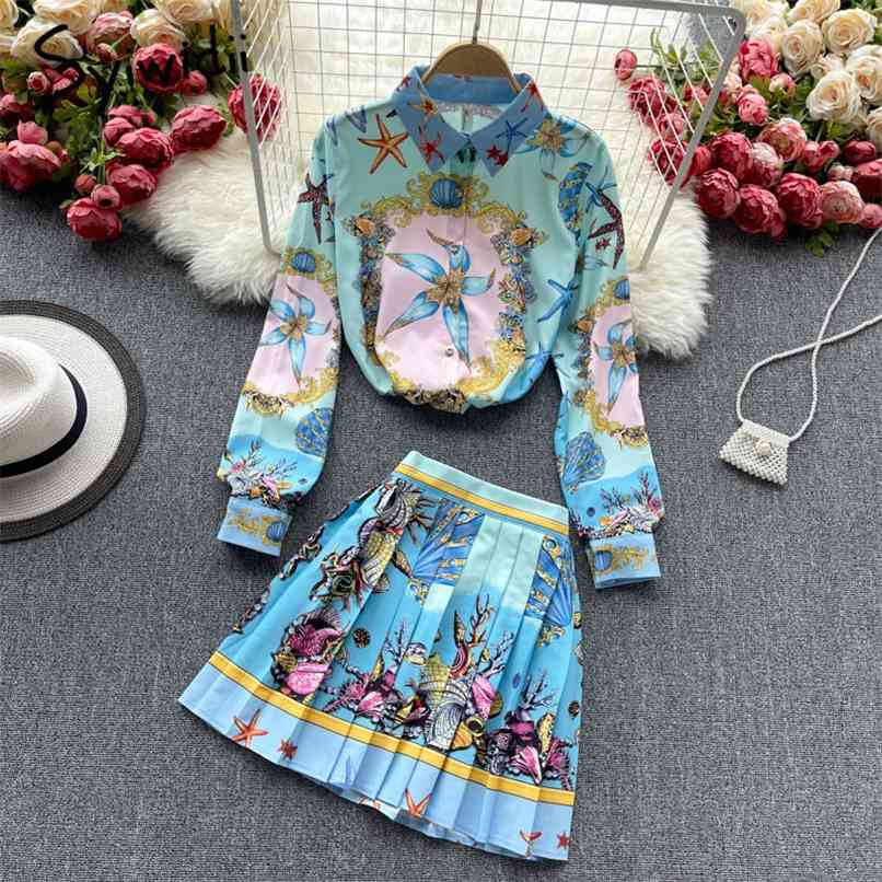 Print 2 Piece Skirts Sets Women Summer long Sleeve Turn-down Collar Button Up Shirts and Mini Pleated Skirt 210607, Blue
Print 2 Piece Skirts Sets Women Summer long Sleeve Turn-down Collar Button Up Shirts and Mini Pleated Skirt 210607, Blue