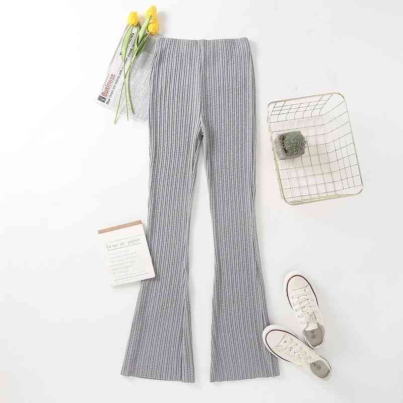 Pants & Capris 5color Thin Slim High Waist White Knitted Flare Women Plus Size Casual Wild Pantalones De Mujer Simple 210429