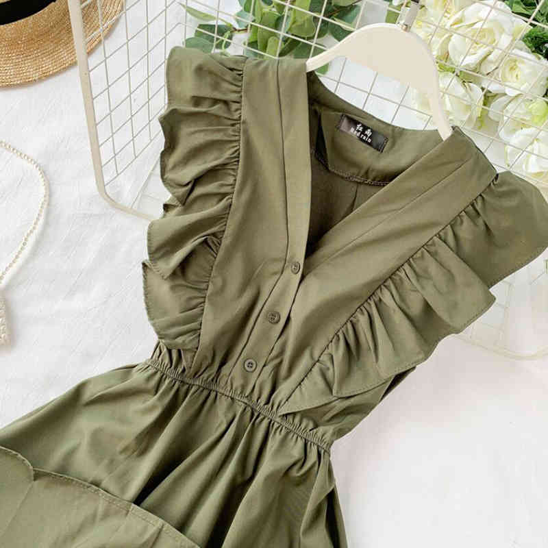V Neck Ruffles Summer Dress Party Tank Sundress Women Casual A-Line Beach Holiday Dresses Elegant Knee-Length Vestidos 210521