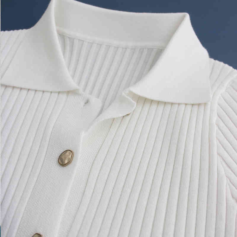 Summer Women Short Sleeve Collared Button Up Crop Top Buttons T-Shirt B-049 210406