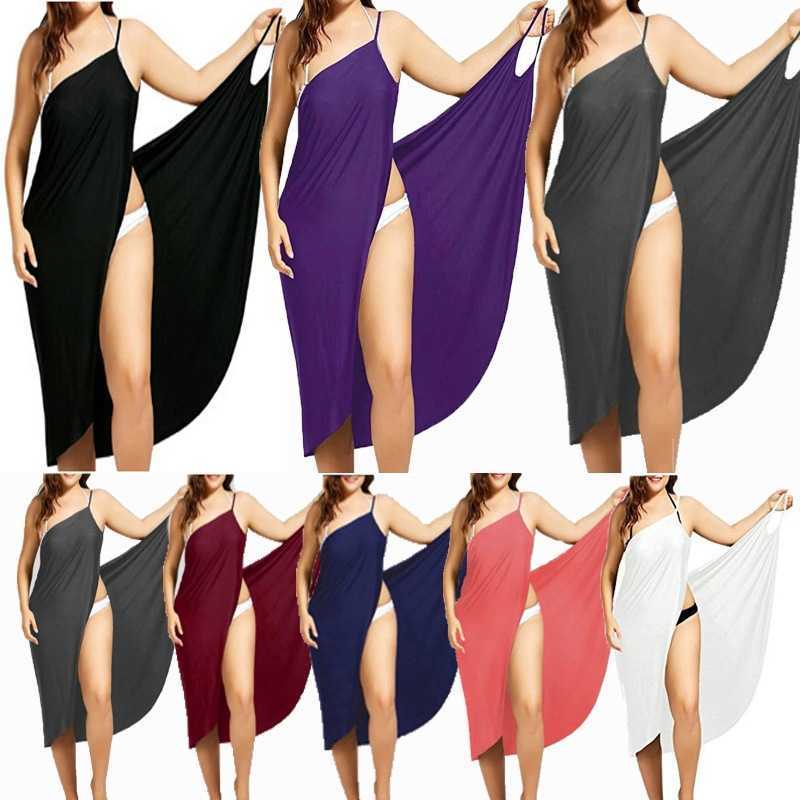 5XL Women Sexy Beach V-Neck Sling Dress Summer Towel Backless Swimwear Cover Up Wrap Robe Female Tropical Dresses Plus Size 210623