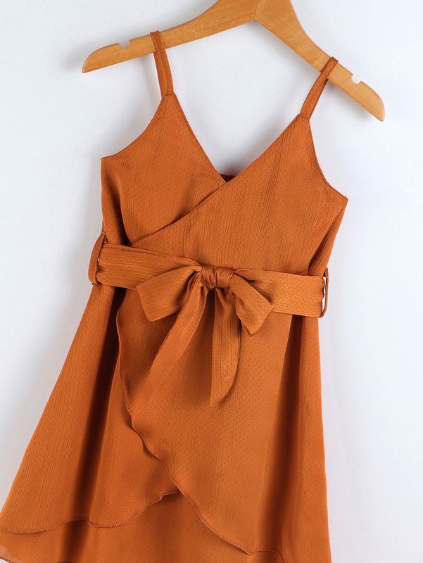 Toddler Girls Overlap Collar Wrap Hem Belted Cami Dress SHE