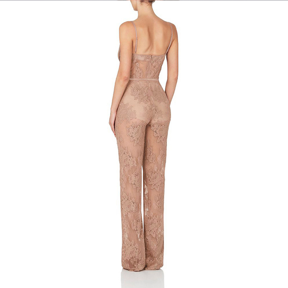 Summer Women Runway Bandage Jumpsuit Rompers Elegant Lace Spaghetti Strap Sexy Bodysuit Vestido Clubwear 210423