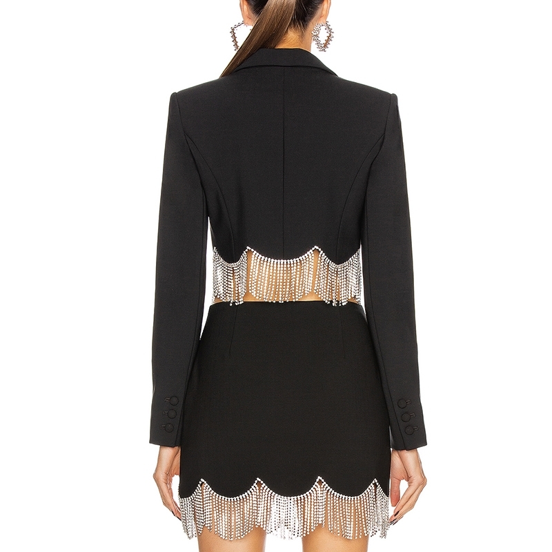 Short Blazer Mini Skirt Two Piece Set Women Tassels High Waist Sexy Suits Spring Streetwear 210708