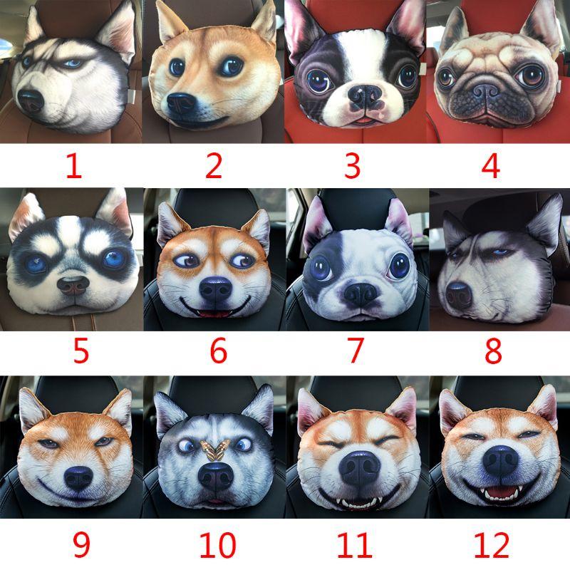 Seat Cushions 3D Printed Schnauzer Teddy Dog Face Car Headrest Neck Rest Auto Safety Cushion/ Support With Carbon F19A