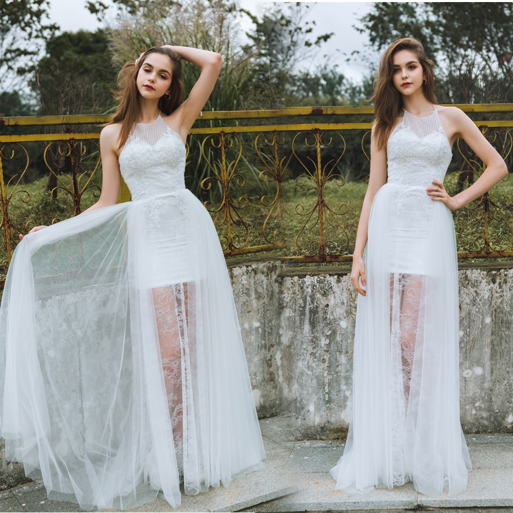 2022 A-Line Wedding Dresses Spaghetti Sleeve-less Custom made Appliques Race Floor-length White Ivory Bridal Gowns