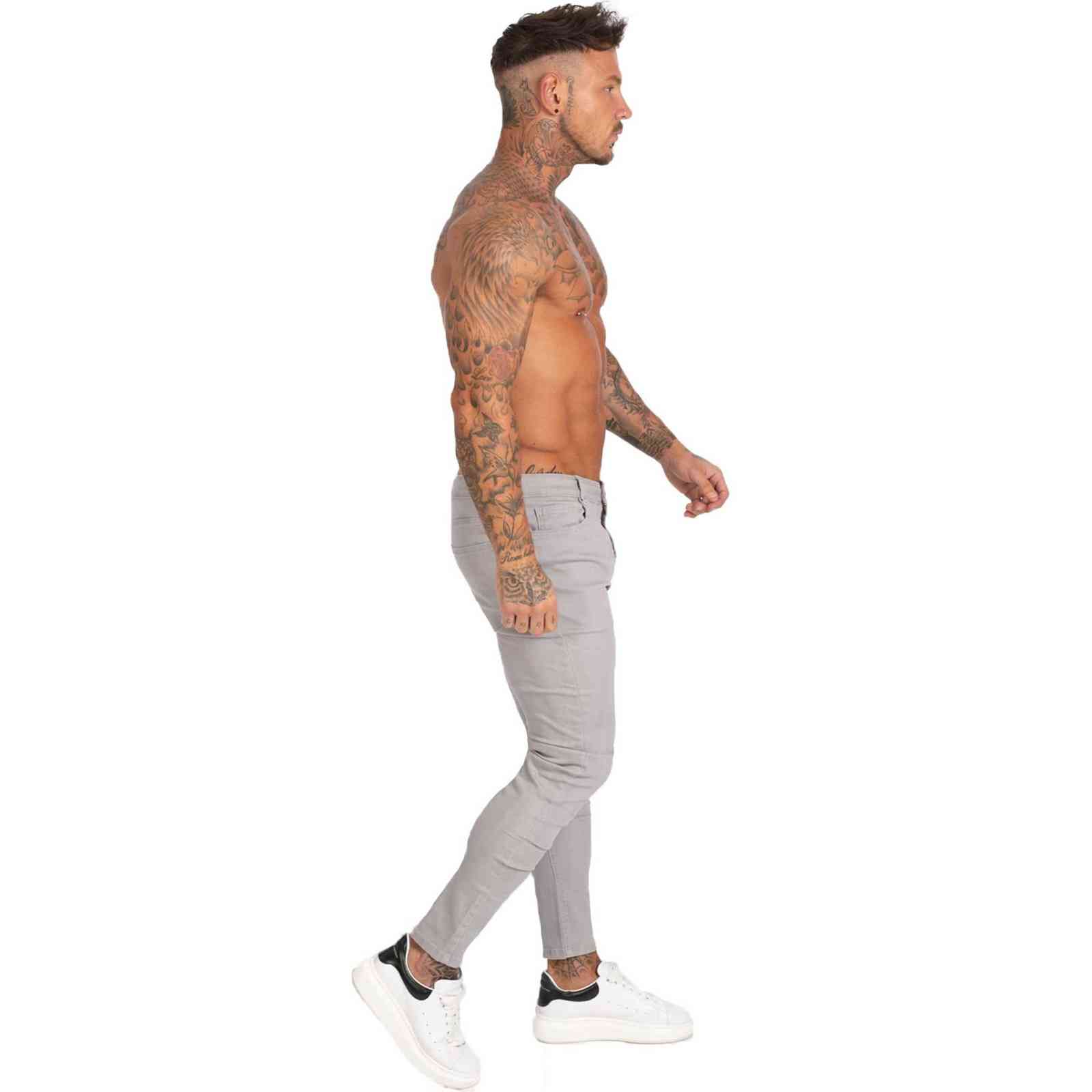 GINGTTO Denim Pants Men Skinny Slim Fit Grey Jeans for Hip Hop Ankle Tight Cut Closely to Body Big Size Stretch zm175 211111