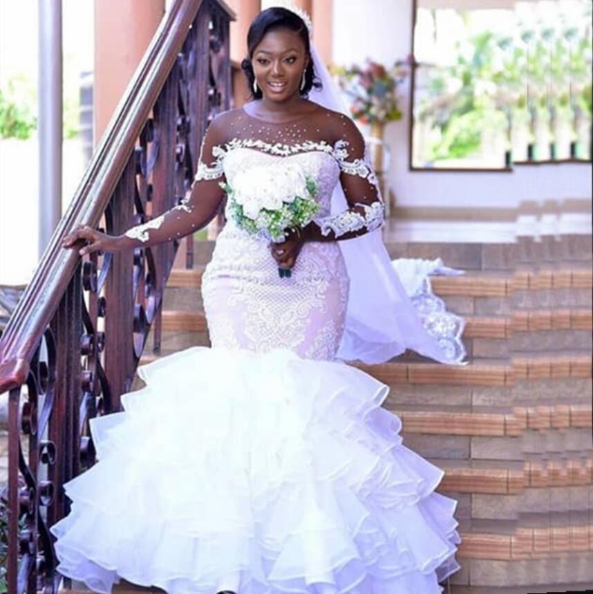 African Mermaid Wedding Dresses Bridal Gowns Illusion Long Sleeves Jewel Neck Beaded vestido de noiva Lace Appliqued Plus Size, Grape
African Mermaid Wedding Dresses Bridal Gowns Illusion Long Sleeves Jewel Neck Beaded vestido de noiva Lace Appliqued Plus Size, Grape