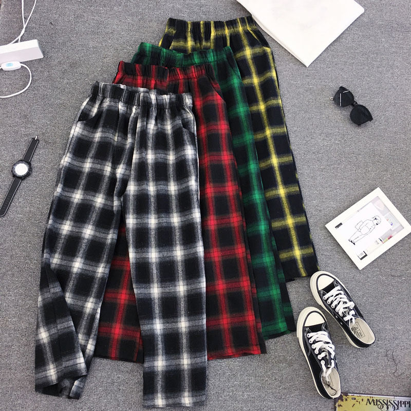 Wonder Harajuku Streetwear Plaid Pants Women High Waist Loose Wide Leg Korean Hip Hop Men Trousers 210510