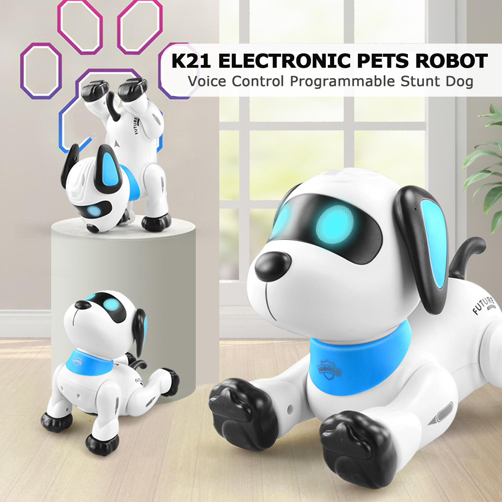 Electronics RobotsLE NENG K21 Electronic Robot Dog Stunt Dog Remote Control Robot Dog Toy Voice Control Music Dancing Toy for Ki