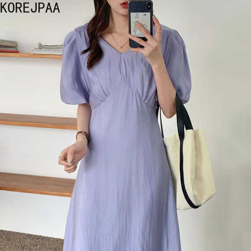 Korejpaa Women Dress Summer Korean Chic Elegant Gentle Solid Color V-neck High Waist Slim Long Bubble Sleeve Vestido Female 210526, Purple
Korejpaa Women Dress Summer Korean Chic Elegant Gentle Solid Color V-neck High Waist Slim Long Bubble Sleeve Vestido Female 210526, Purple