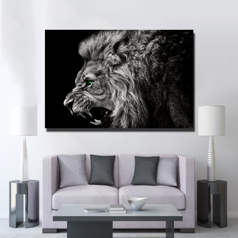 Modern Art Black Lion Animal Art Picture Canvas Poster For Living Room Wall Decorative Painting