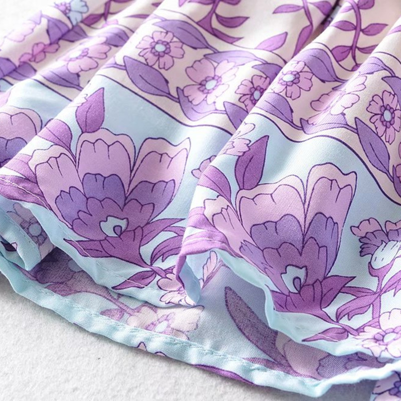 Sweet Women V Neck Draw Back Dress Summer Fashion Ladies Beach Style Cute Female Lotus Sleeve Print Mini 210515