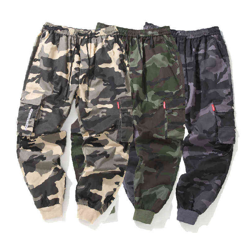 Hip Hop Cargo Pant Mens Fashion Joggers Casual Pants Streetwear Multi-Pocket Ribbons Military Pants Men Harem Pants Large Size 211112