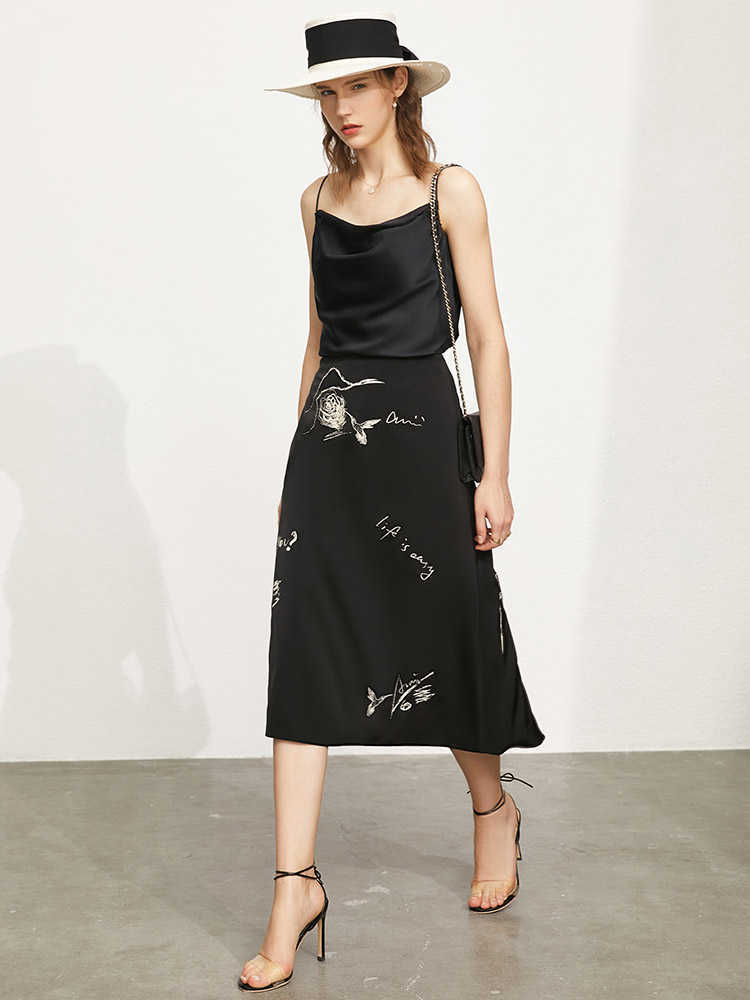 Minimalism Summer Women's Skirt Temperament Printed Aline Loose Dress Causal Chiffon 12170190 210527