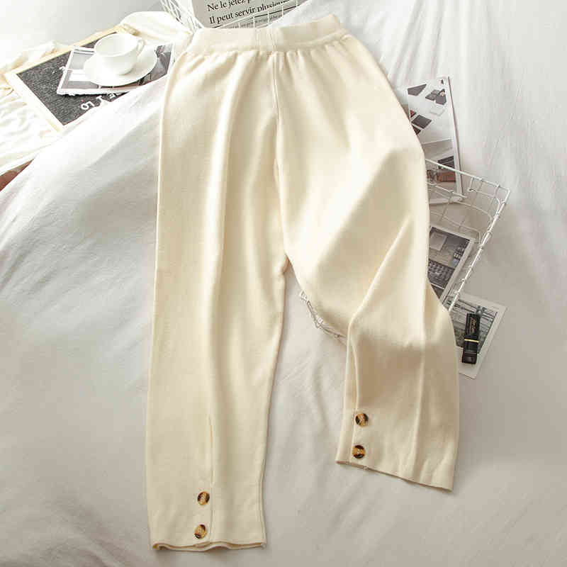 Nomikuma Knitted Buttons Harem Pants Causal Stretch High Waist Ankle-length Trousers Spring New Women Sweater Pants 6E105 210427