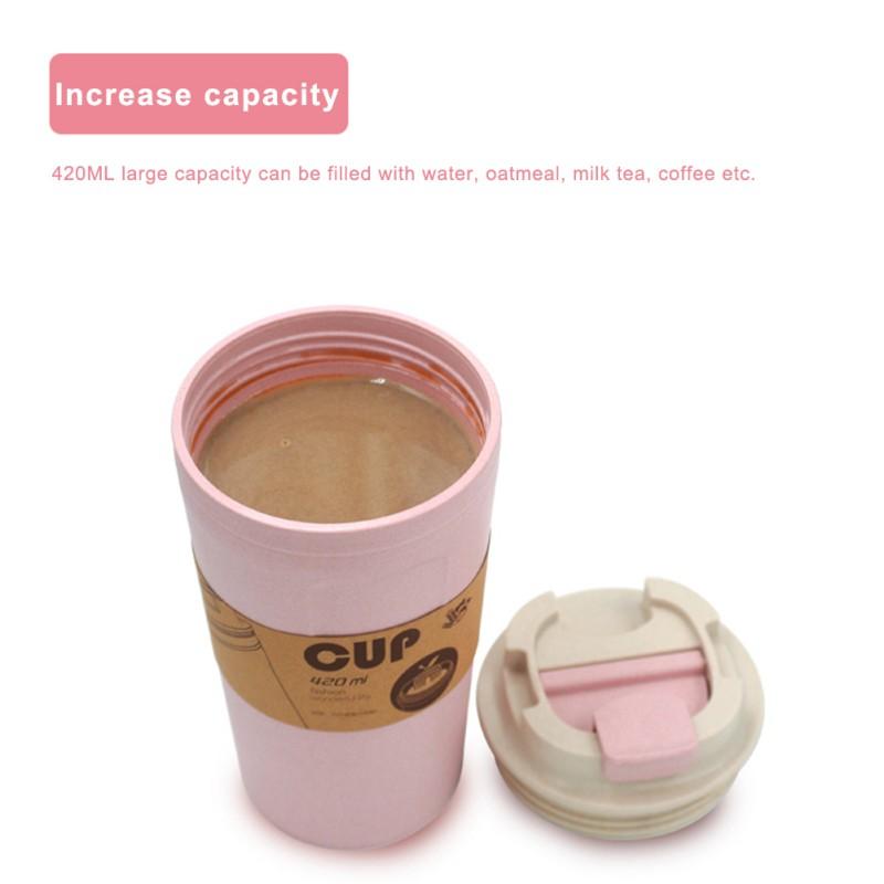 Mugs 420ml Double-wall Insulation Eco-friendly Wheat Fiber Straw Coffee Cup Travel Mug Leakproof Gift Arrivals 2021