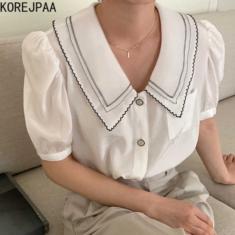 Korejpaa Women Shirt Summer Korean Elegant Temperament Doll Collar Lace Stitching Contrast Color Loose Puff Sleeve Blouses 210526, Black
Korejpaa Women Shirt Summer Korean Elegant Temperament Doll Collar Lace Stitching Contrast Color Loose Puff Sleeve Blouses 210526, Black