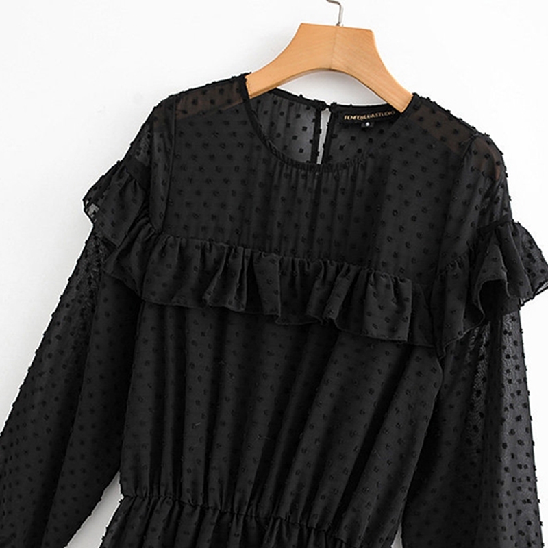 Sexy Hollow Out Mini Embroidery Dresses Two Piece Set Solid Long Sleeve Elastic Waist Pleated Dress Party Female Ruffles Vestido 210515