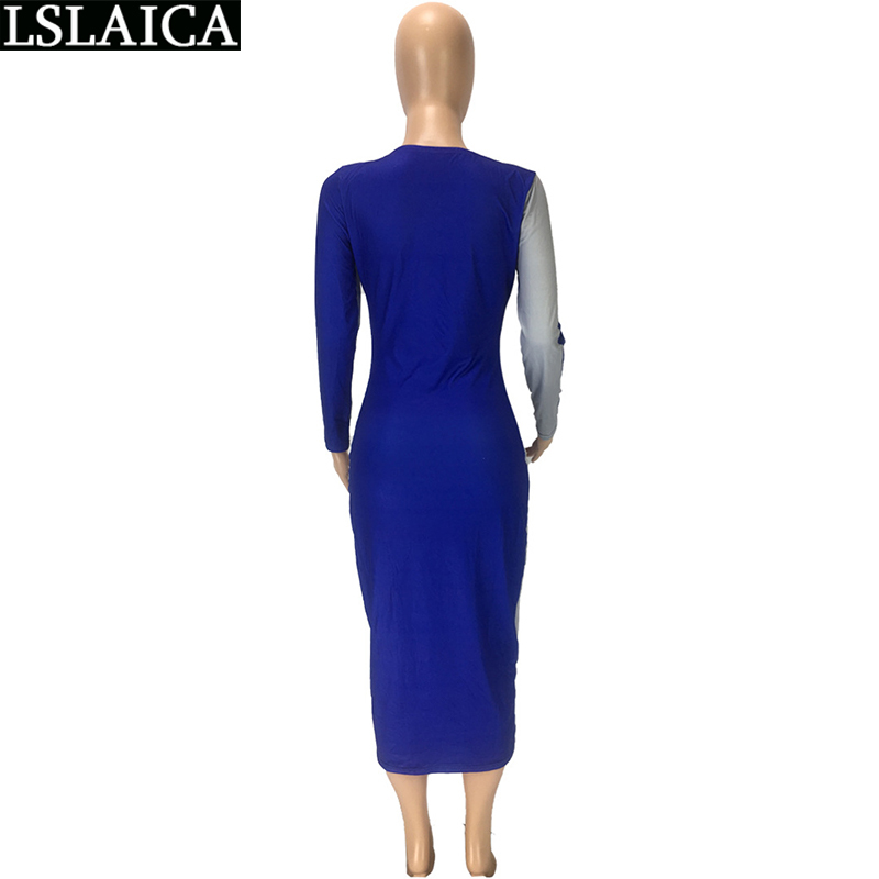 Fashion Woman Dress Patchwork O Neck Straight Sleeve Maxi Dresses for Women Skinny Sexy Streetwear Party Vestido De Mujer 210515