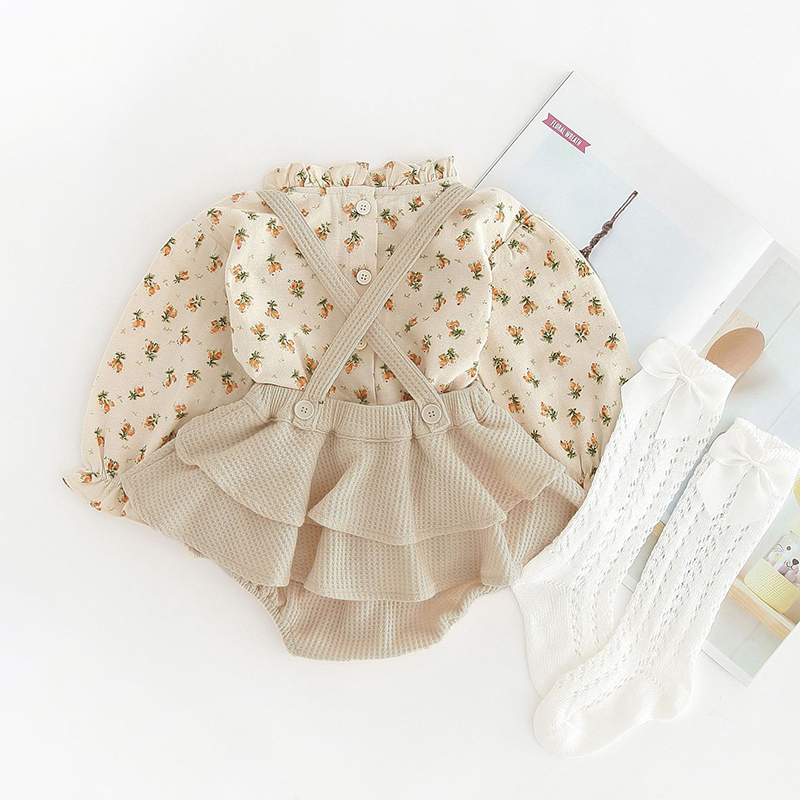 2Pcs Vintage Baby Girl Clothes Set Summer Cotton Girls Floral Blouse Shirt Romper Dress Spring Newborn Baby Girl Clothes Outfits Z220301