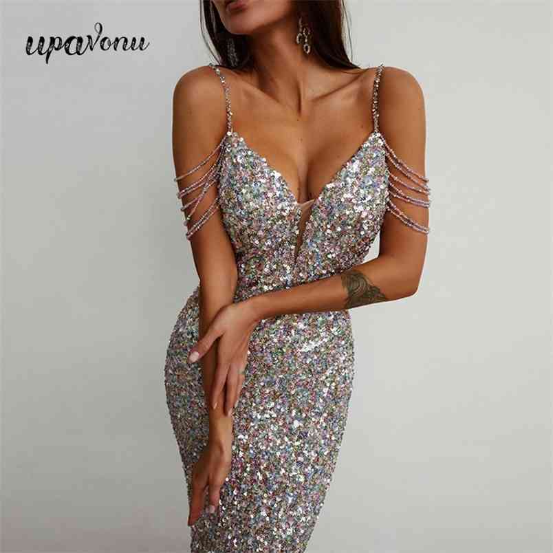 Free High Quality Sequin Dress Sexy Beaded Card Shoulder Strap Bodycon Club Celebrity Evening Party Vestidos 210524