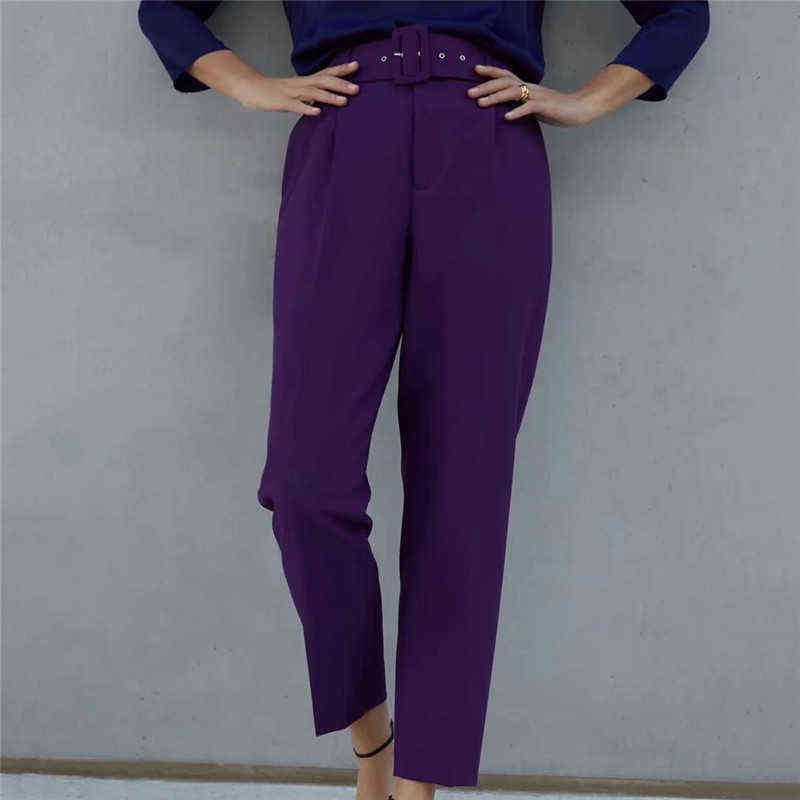 BLSQR Autumn Winter Green Suit Pants Woman High Waist Sashes Pockets Office Ladies Fashion Solid Trousers 211115