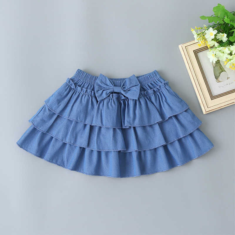 Girls Clothes Sets For Kids Cute Jacquard Fabric Strap White Tops Multi Layer Bow Denim Skirt Summer 210629