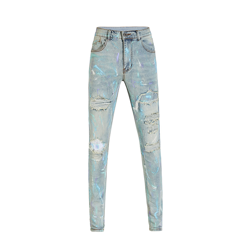 Men's Jeans Light blue rotten hole beggar jeans water loaded multi craft four seasons jean
Men's Jeans Light blue rotten hole beggar jeans water loaded multi craft four seasons jean