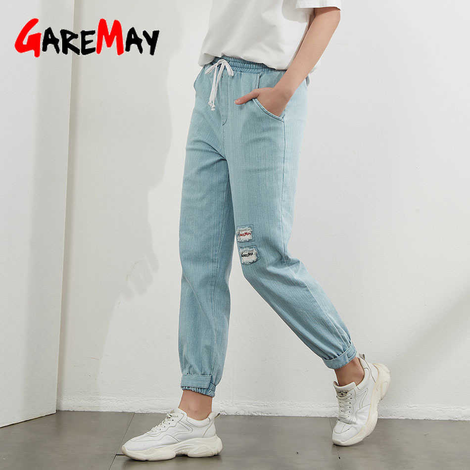 Garemay Summer Women's Boyfriend Jeans Distressed Vintage Loose Soft Denim Pants Embroidered Mom Fit Harem for Women 210922
