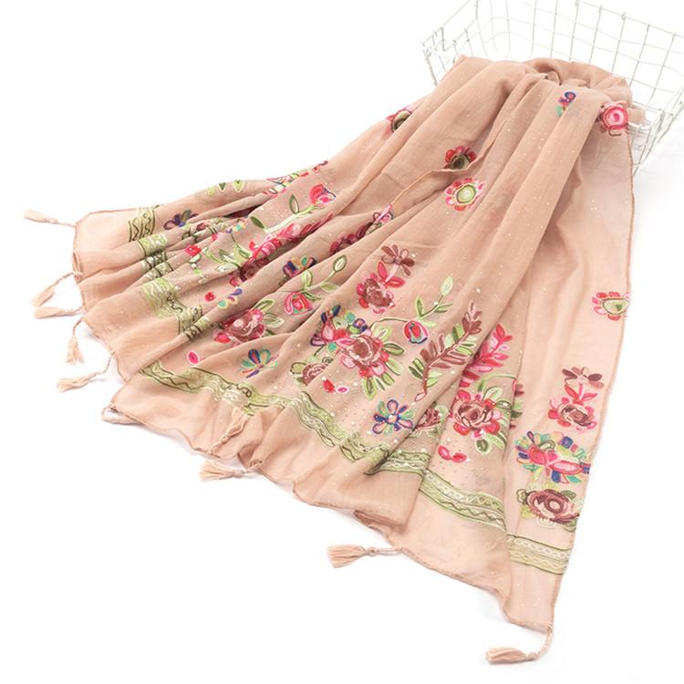 Scarves Embroider Floral Woman Tassels Female Foulard Pashmina Sunscreen Women Scarf