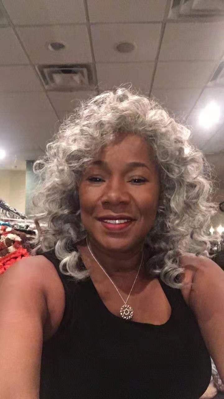 Pure grey deep curly ponytail hairpiece african american silver gray women pony tail chignon updo hair extension 120g