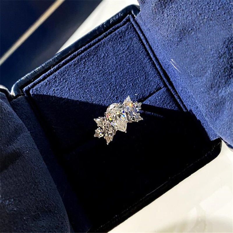 Ins Spakrling Handmade Sweet Cute Wedding Ring Luxury Jewelry925 Sterling Silver Water Drop 5A Zircon CZ Diamond Gemstonens Women Engagement Band Ring