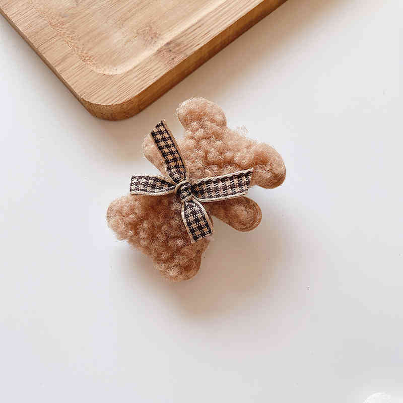Hair Accessories Autumn and Winter Lovely Milk Coffee Color Plush Bear Side Clip Girl Heart Versatile Hairpin Bag Cloth Wind
