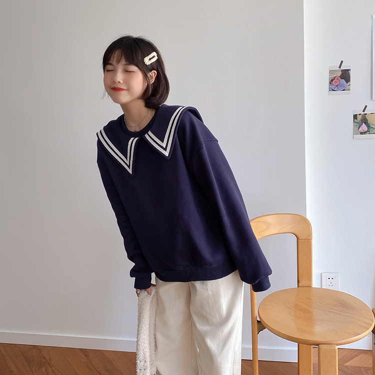 2 colors autumn winter preppy style Women big turn down collar large warm thick Sweatshirt Womens pullovers (F4159) 210423