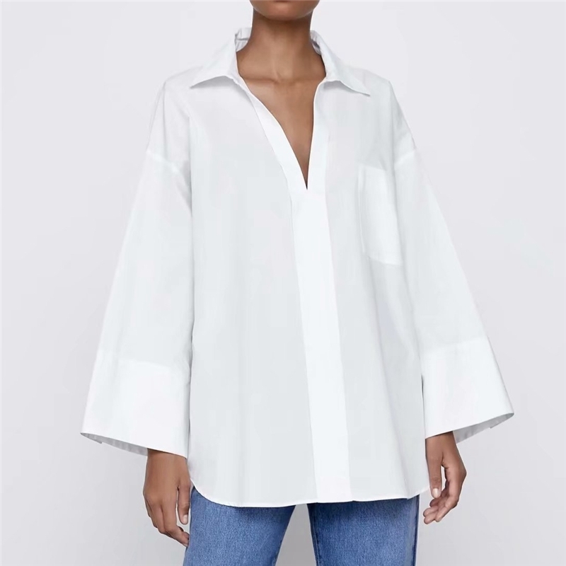 Elegant Women Solid White Shirts Fashion Ladies Turn Down Collar Tops Streetwear Female Chic Cotton Loose Blouses 210430