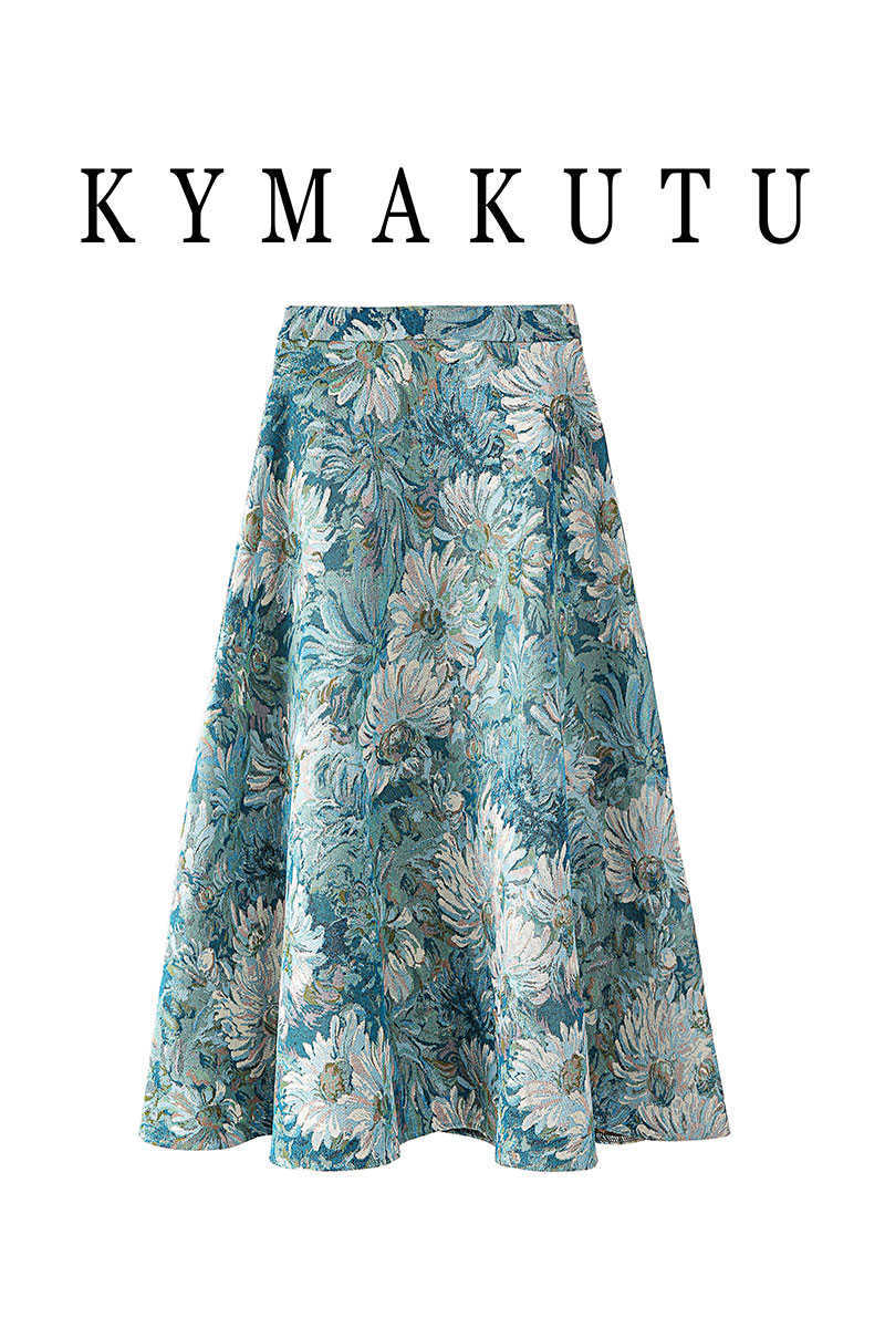 Vintage Oil Painting Flowers Print Big Swing Umbrella Spring Autumn High Waist A Line Skirts Women 210615Z