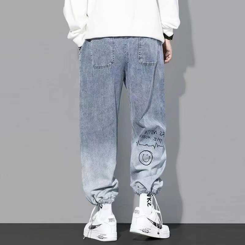 Yoa autumn new letter printing jeans men's fashion brand loose cartoon graffiti leggings and drawstring pants X0621