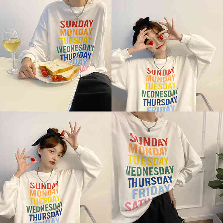 autumn korean style colorful letter print sweatshirts womens long sleeve pullovers (F4073) 210423