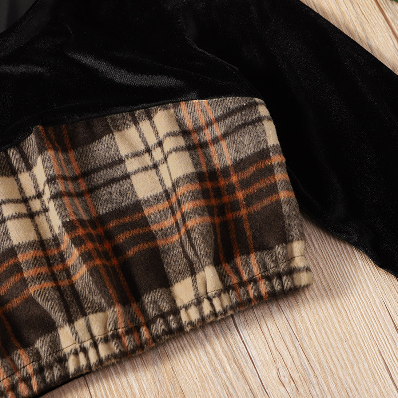 Baby Girls Clothes Sets Spring Autumn Fashion Girl Outfits Black Checked Printed Circle Neck Long Sleeve Skirt Suit For Children Kids Clothing