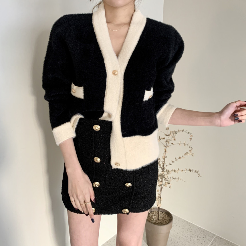 OL Cardigan Coat Autumn Winter Sweater Women Elegant V-neck Hit Color Thick Warm Mink Plush Knitted Outwear Tops 210421