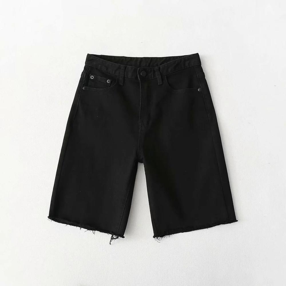 Summer Hurr Hem Tassel Straight Knee length Jeans High Waist Short Pants Casual Women Loose Denim Trousers White 210429