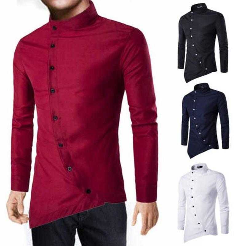 Men Winter Autumn Solid Color Irregular Button Blouse Long Sleeve Slim Casual Top Camisas Para Hombre Mens Shirt 210721, Navy blue
Men Winter Autumn Solid Color Irregular Button Blouse Long Sleeve Slim Casual Top Camisas Para Hombre Mens Shirt 210721, Navy blue